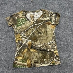 Lincoln Outfitters T-Shirt Womens Size M Camo V-Neck Short Sleeve Outdoor